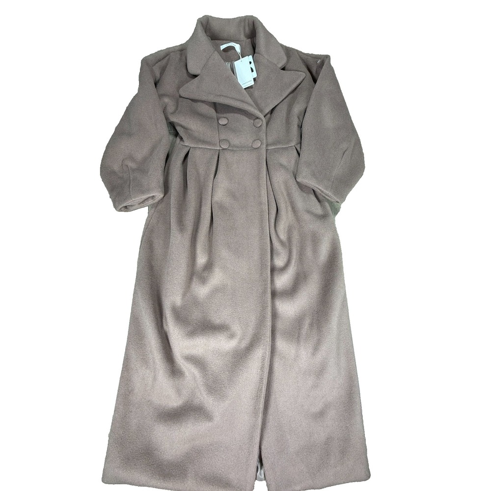 Commense Miss Paris Trench Coat Womens XS Taupe Wool Blend Double Breasted Long